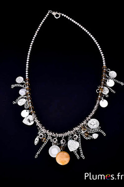 Mehrreihige Halskette mit Charms im Boho-Stil - ca. 70 cm - silberfarbig